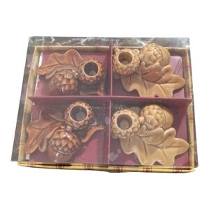 Williams Sonoma Acorn Taper Holders Oak Leaf Fall Autumn Set of 4